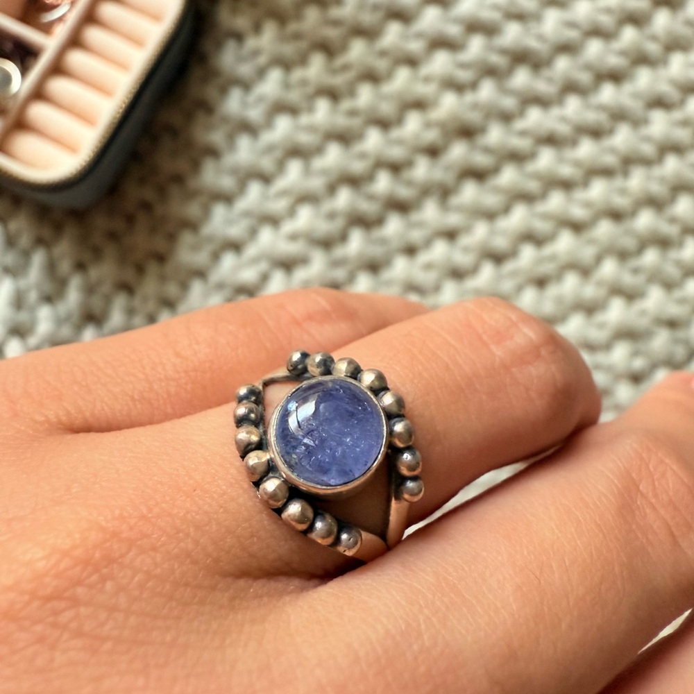 Sterling silver Tanzanite evil eye Ring size 6